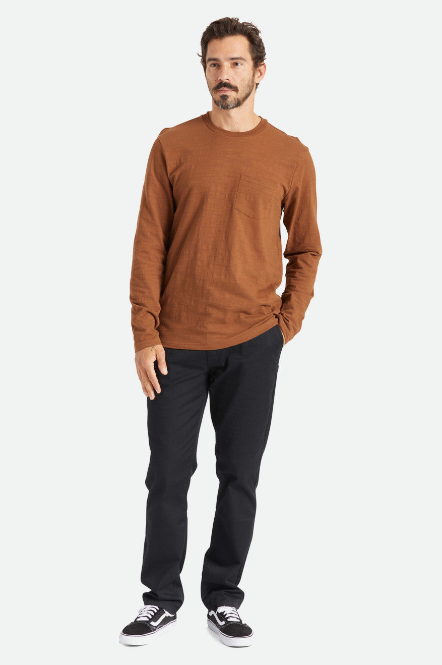 Prendas De Punto Brixton Basic Slub L/S Pocket Hombre Marrones | OVXQ43781