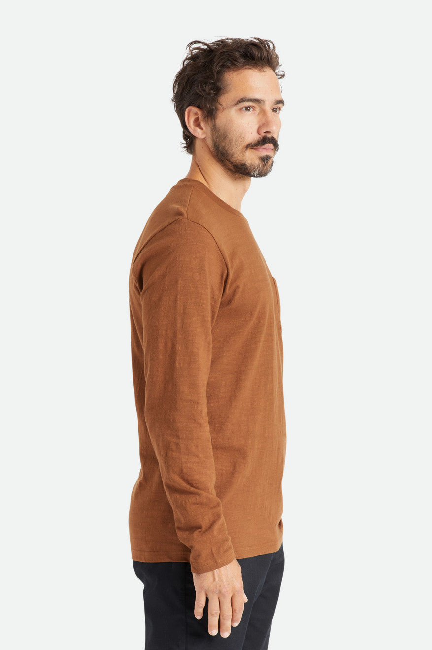 Prendas De Punto Brixton Basic Slub L/S Pocket Hombre Marrones | OVXQ43781