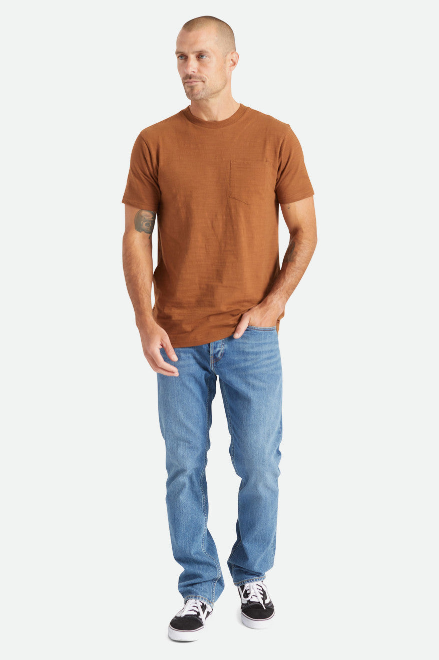 Prendas De Punto Brixton Basic Slub S/S Pocket Hombre Marrones | UCIE21940