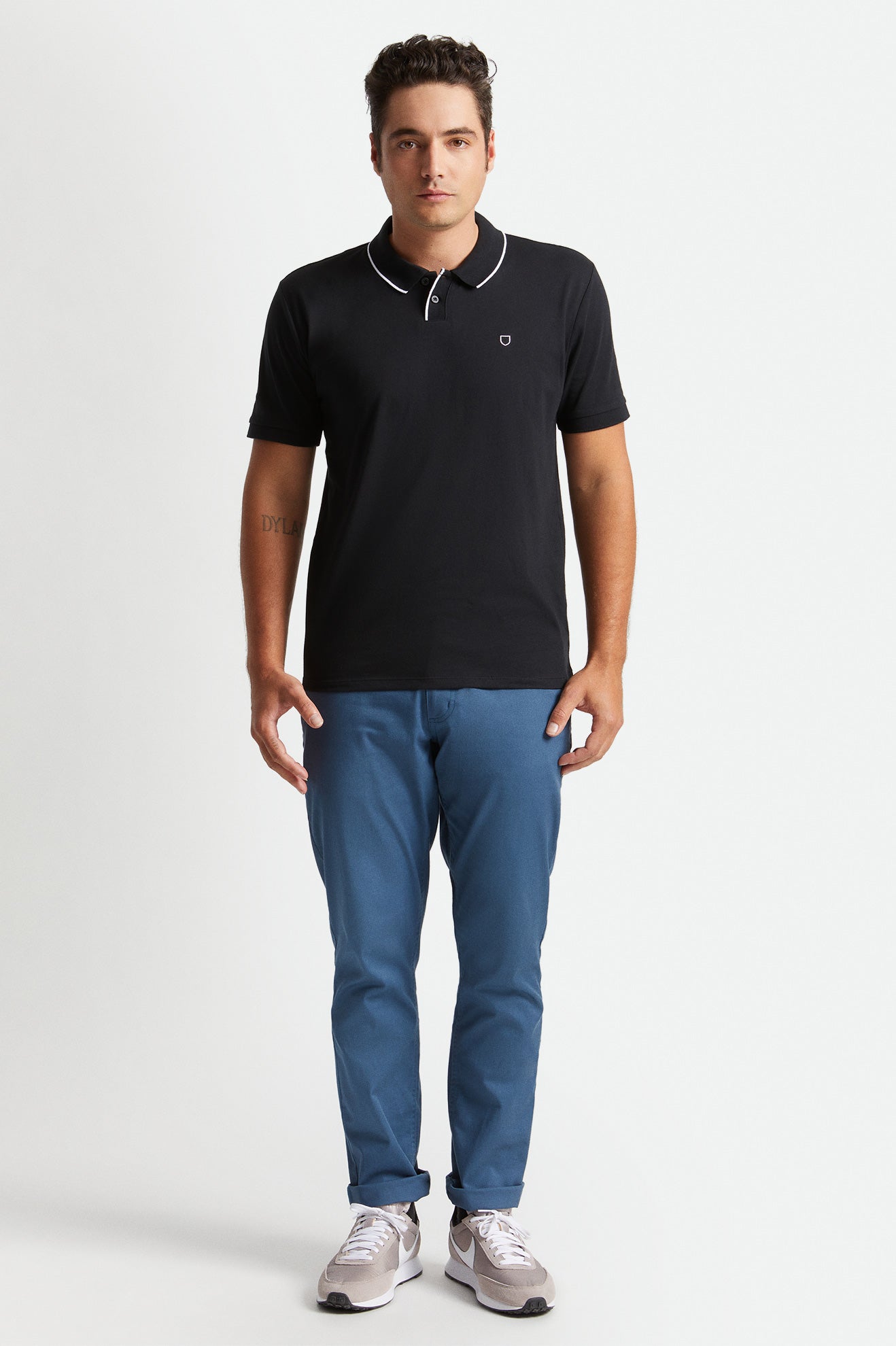 Prendas De Punto Brixton Proper S/S Polo Hombre Negras Blancas | ZVRT84301