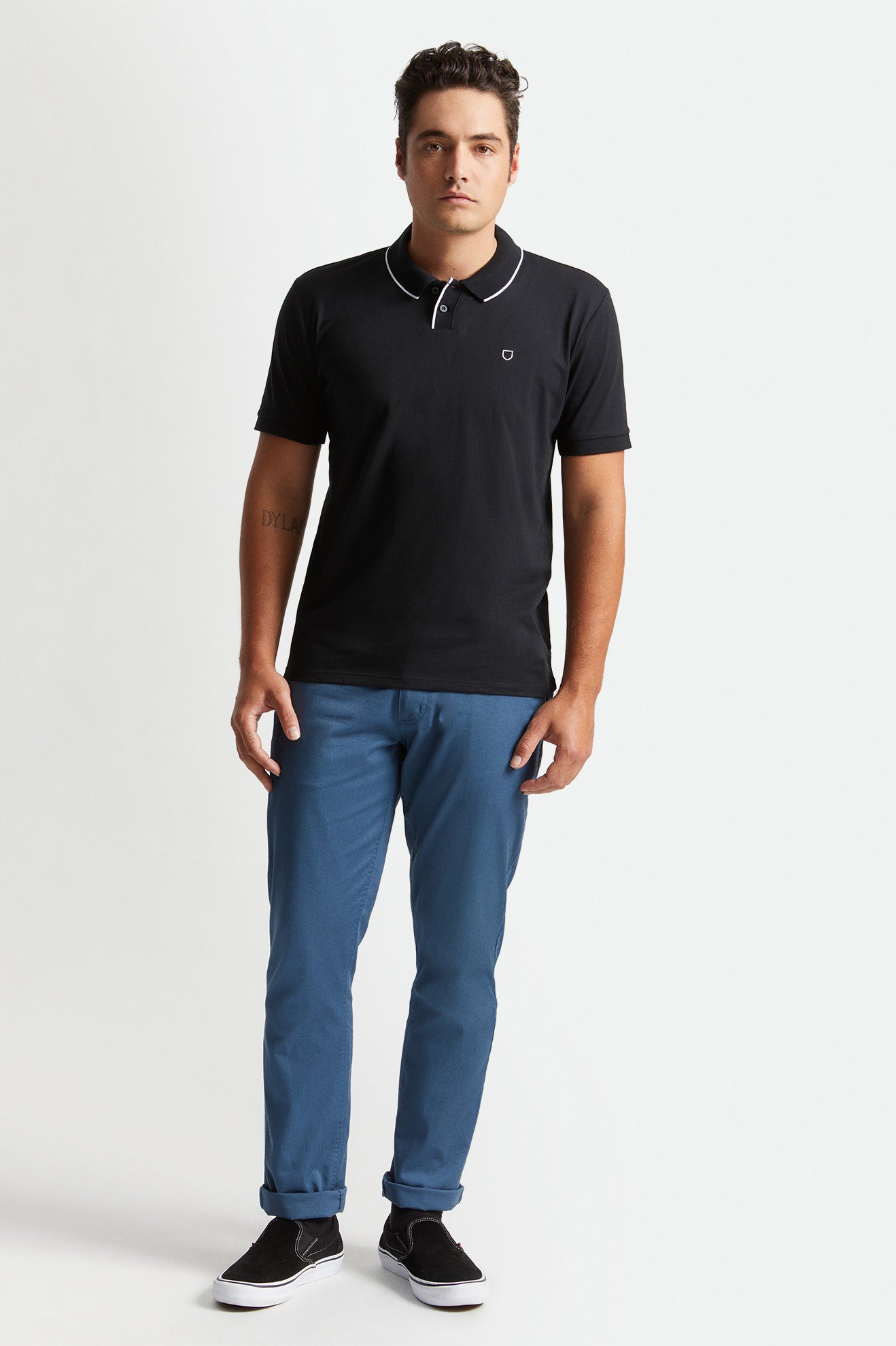 Prendas De Punto Brixton Proper S/S Polo Hombre Negras Blancas | ZVRT84301