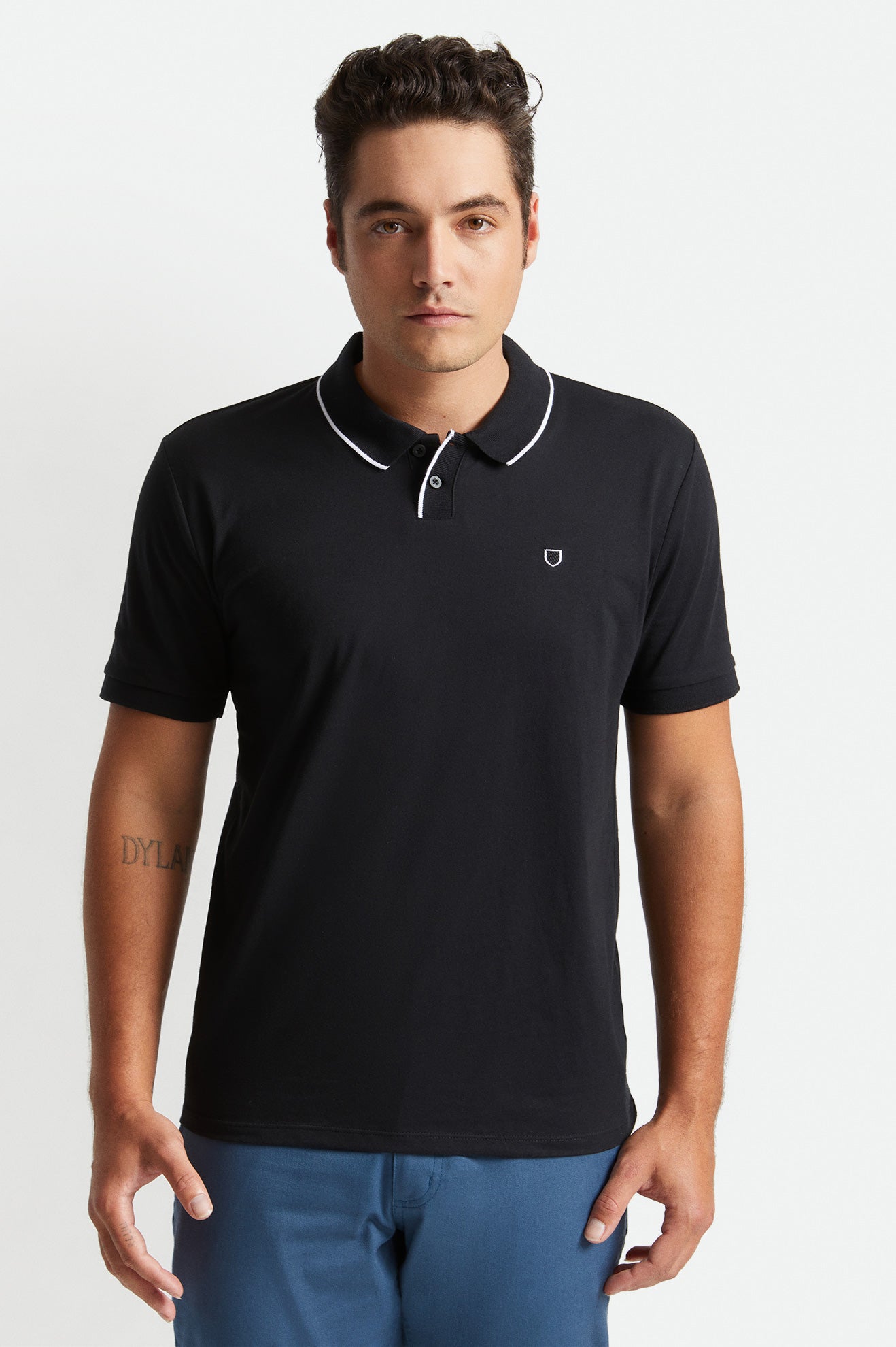 Prendas De Punto Brixton Proper S/S Polo Hombre Negras Blancas | ZVRT84301