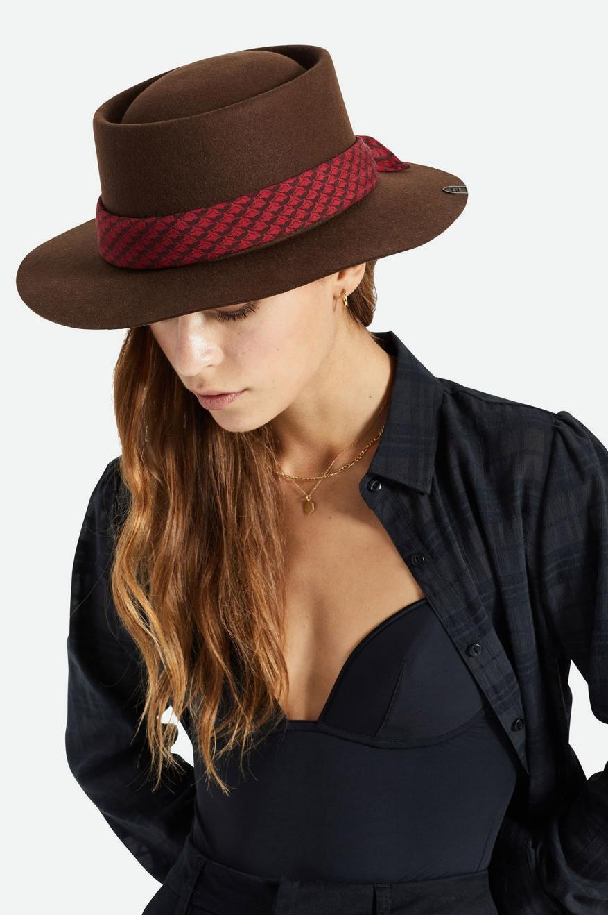 Sombreros De Fieltro Brixton Fender Jaguar Contour Fedora Mujer Marrones | AOUK56098