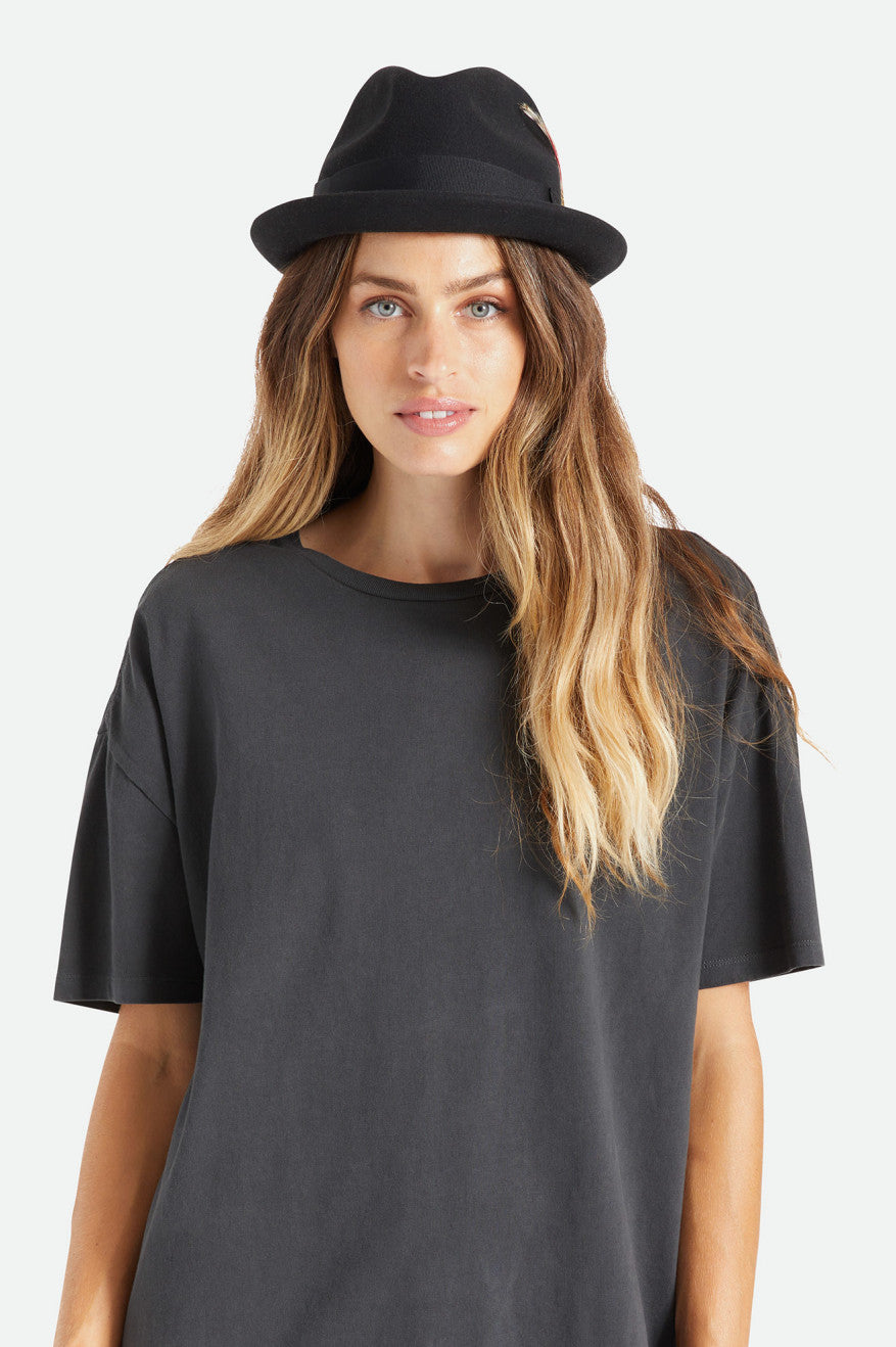 Sombreros De Fieltro Brixton Gain Fedora Mujer Negras | LDGV47601