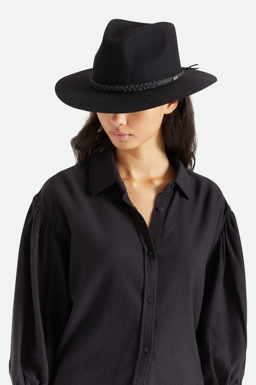 Sombreros De Fieltro Brixton Messer Western Fedora Mujer Negras | JHNS46910