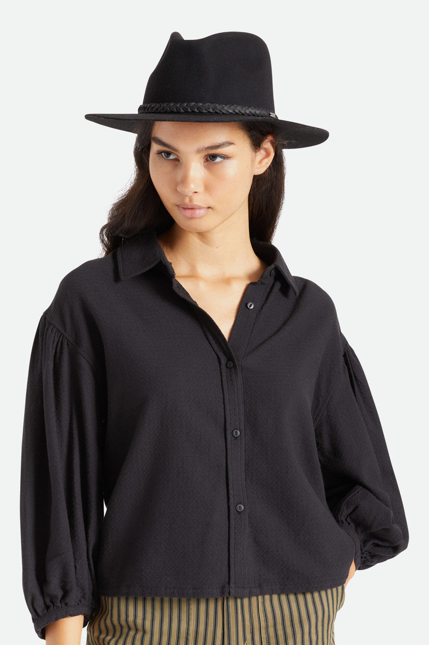 Sombreros De Fieltro Brixton Messer Western Fedora Mujer Negras | JHNS46910