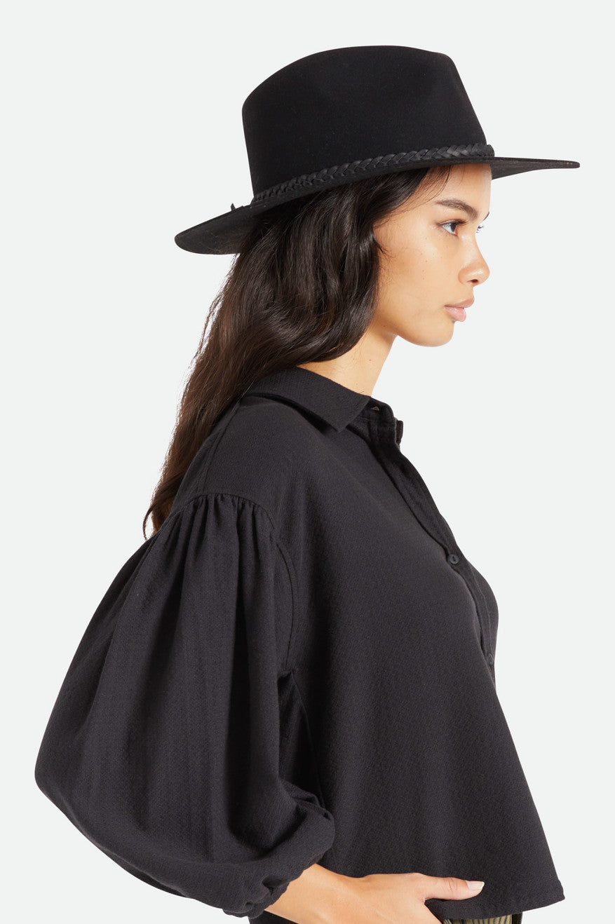 Sombreros De Fieltro Brixton Messer Western Fedora Mujer Negras | JHNS46910