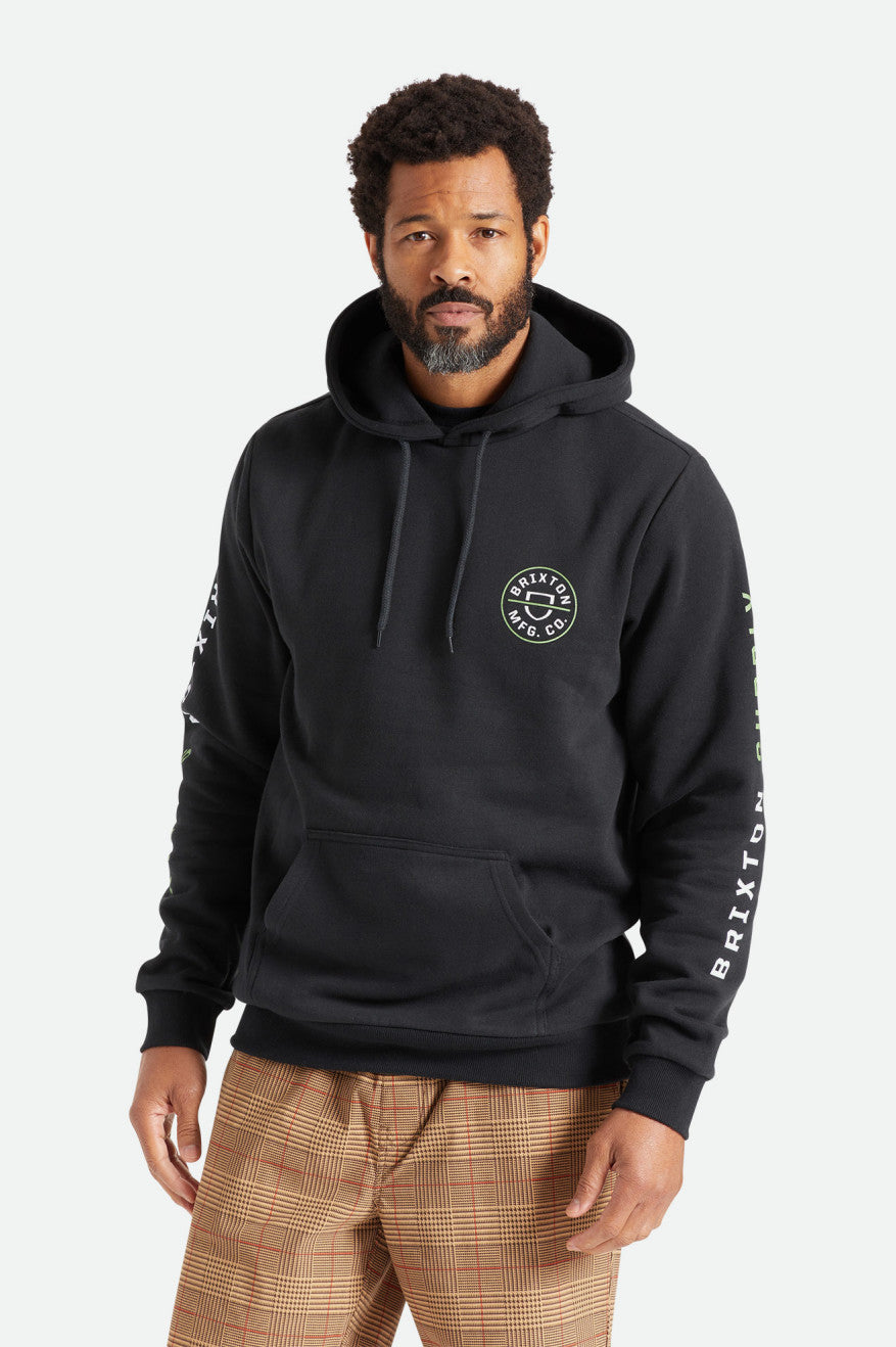 Sudadera Con Capucha Brixton Crest Hombre Negras Verde Blancas | NQPY38627