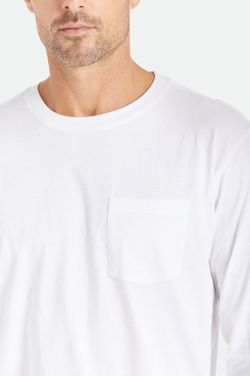 Tops Brixton Basic L/S Pocket Hombre Blancas | HIQP50241