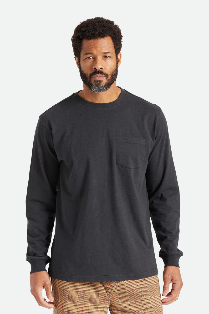 Tops Brixton Basic L/S Pocket Hombre Negras | CMBT42759