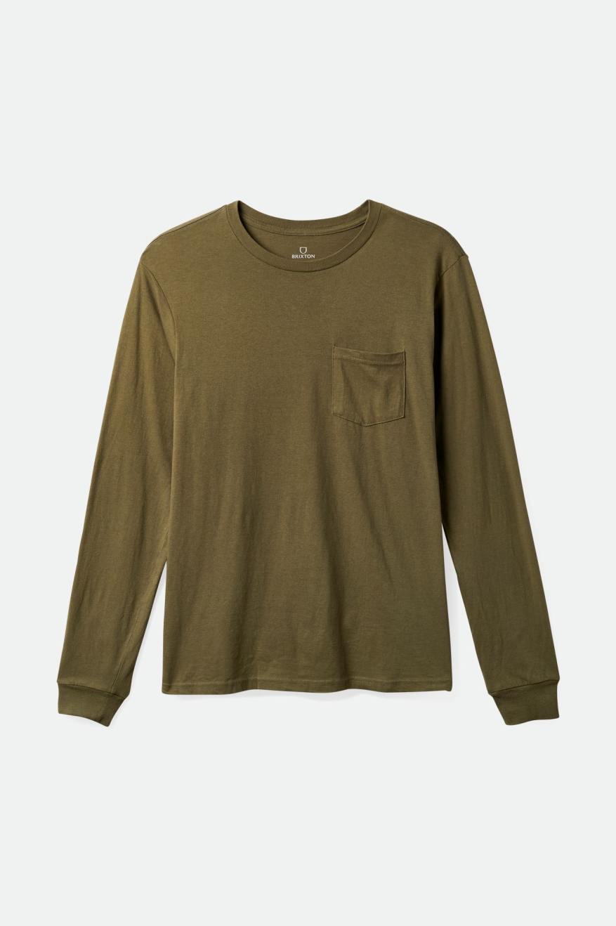 Tops Brixton Basic L/S Pocket Hombre Verde Oliva | ZANT05694