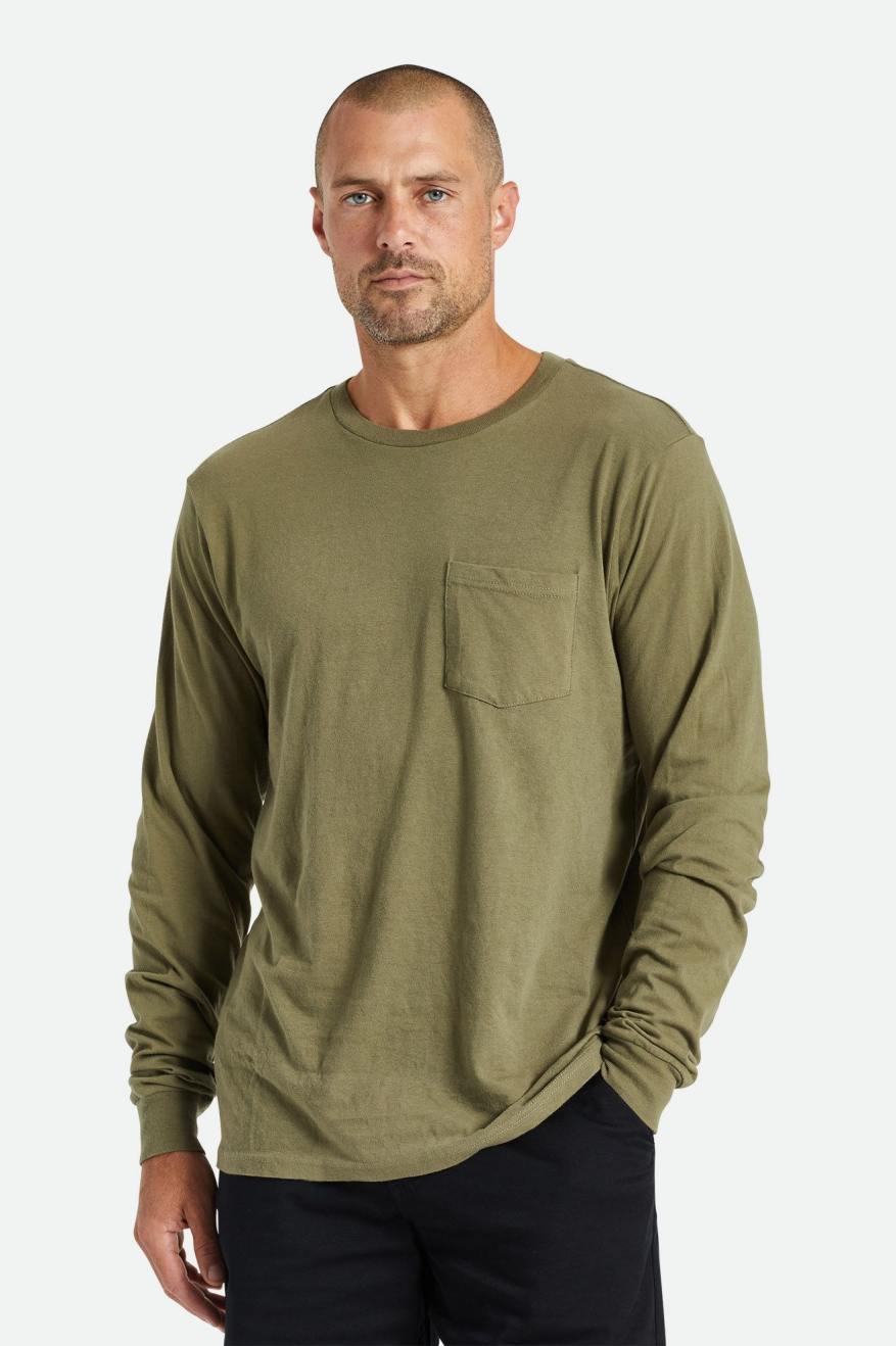 Tops Brixton Basic L/S Pocket Hombre Verde Oliva | ZANT05694