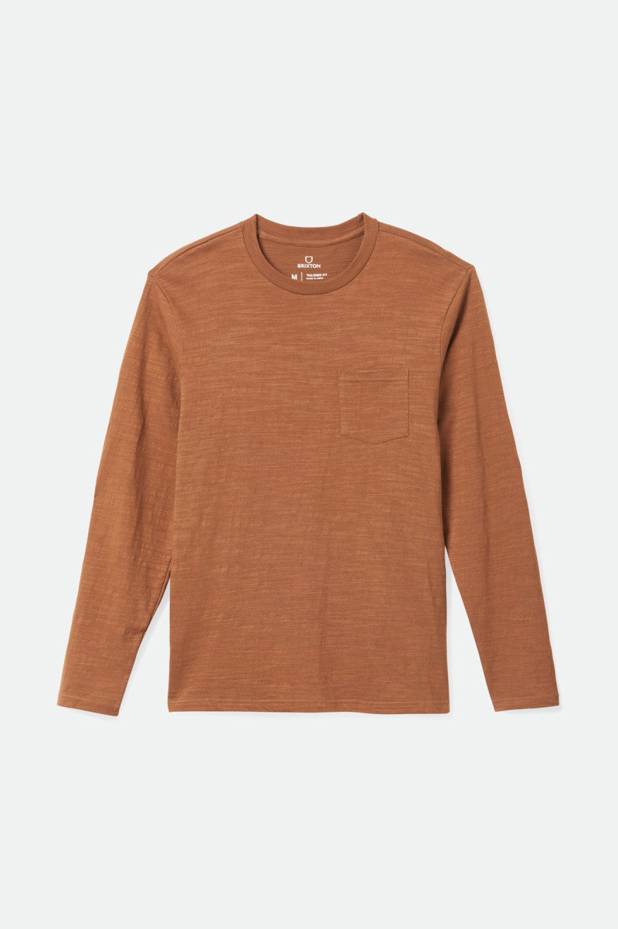 Tops Brixton Basic Slub L/S Pocket Hombre Marrones | AMZO64072