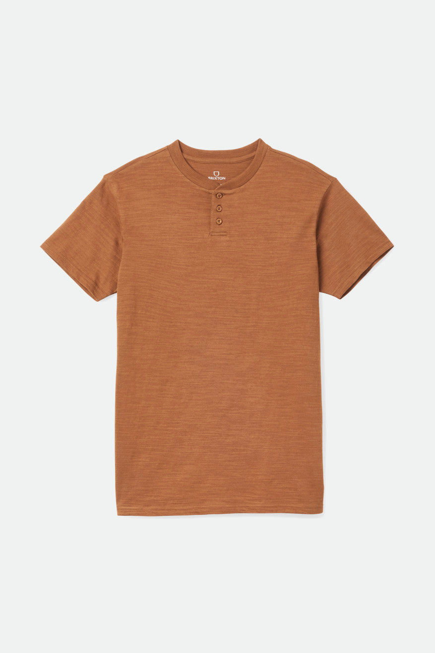 Tops Brixton Basic Slub S/S Henley Hombre Marrones | DHGU09148