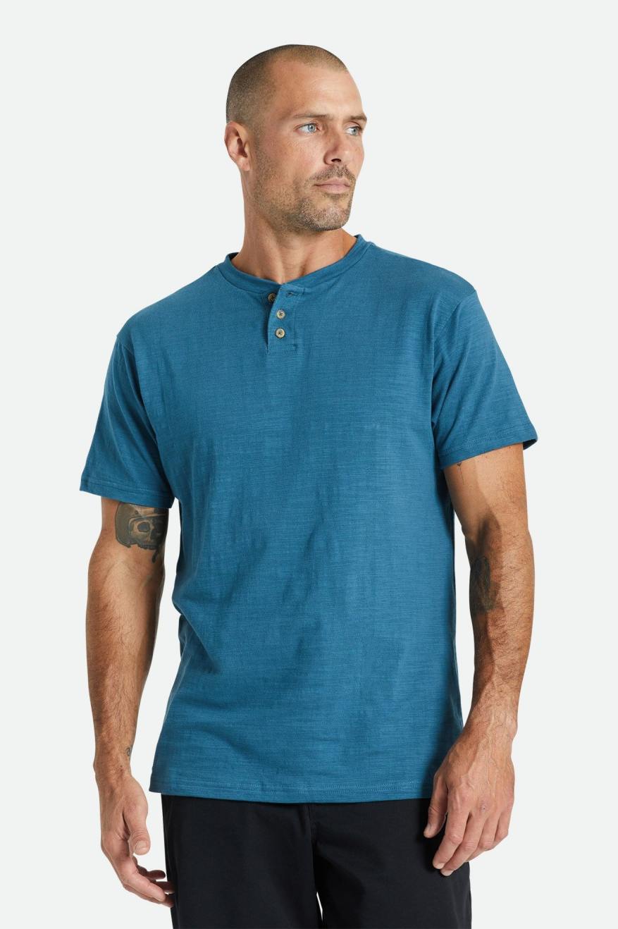 Tops Brixton Basic Slub S/S Henley Hombre Turquesa | YNFR69132