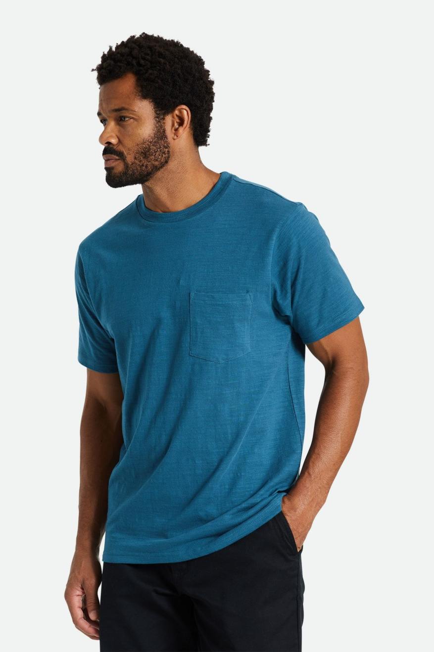 Tops Brixton Basic Slub S/S Pocket Hombre Turquesa | PEKA28409