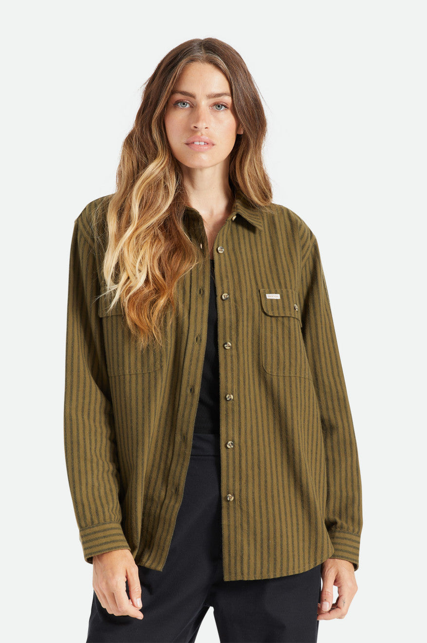 Tops Brixton Bowery Boyfriend L/S Mujer Verde Oliva | ZJMY84761