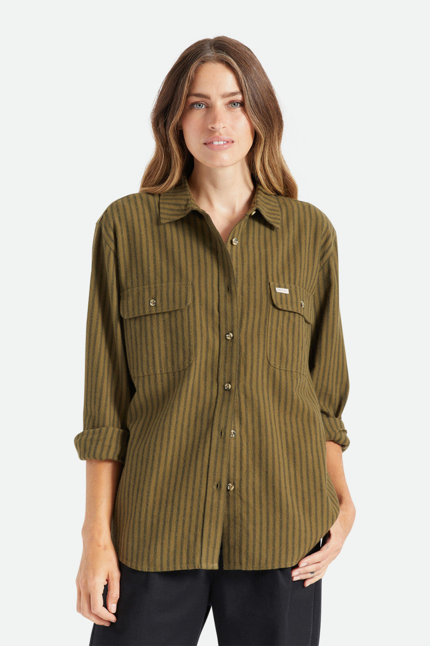 Tops Brixton Bowery Boyfriend L/S Mujer Verde Oliva | ZJMY84761