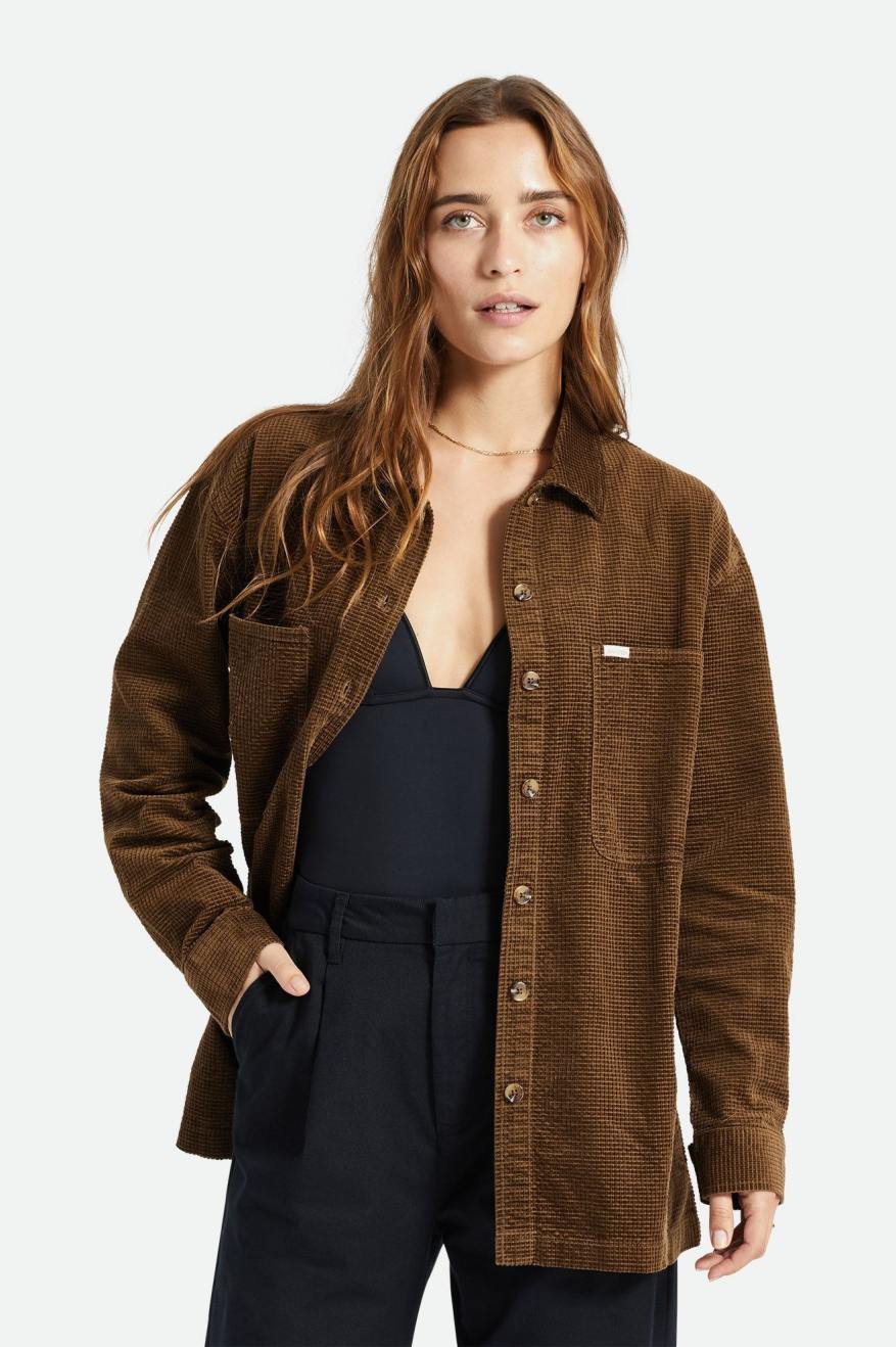 Tops Brixton Dundee Corduroy Overshirt Mujer Marrones | IPHY38927