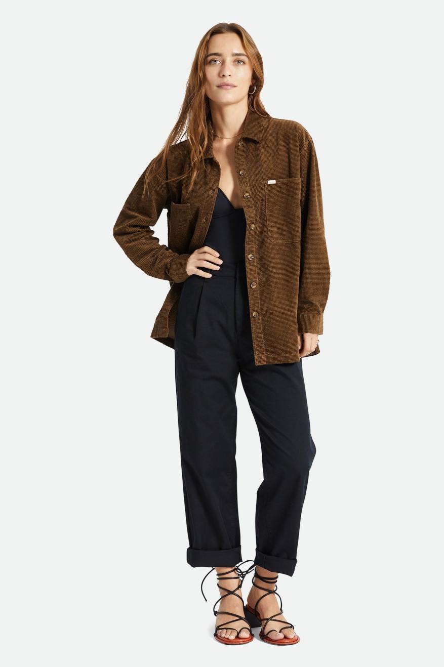 Tops Brixton Dundee Corduroy Overshirt Mujer Marrones | IPHY38927