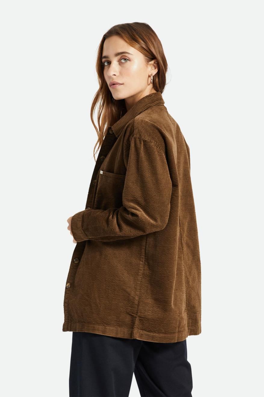 Tops Brixton Dundee Corduroy Overshirt Mujer Marrones | IPHY38927