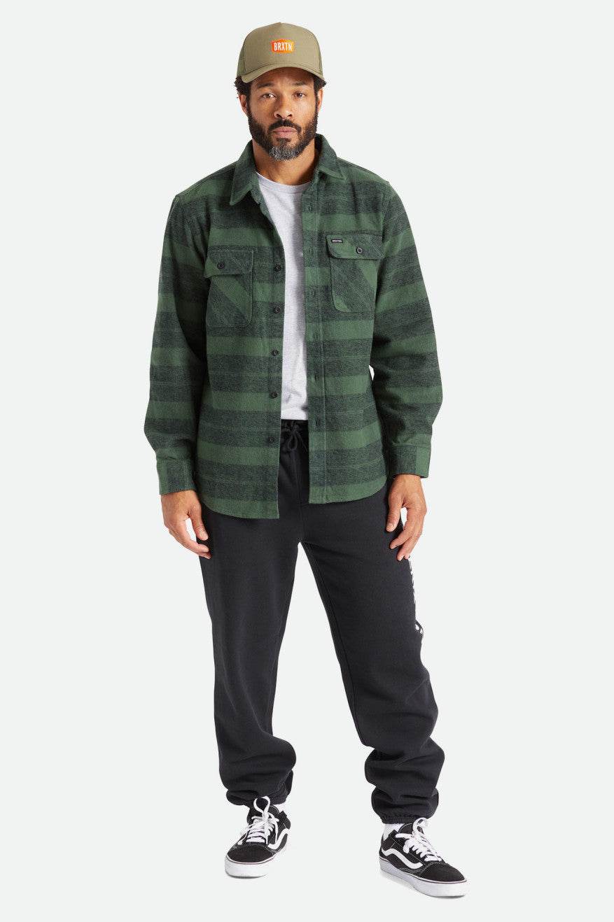 Tops De Franela Brixton Bowery Heavy Weight L/S Hombre Verde | WKAN83429