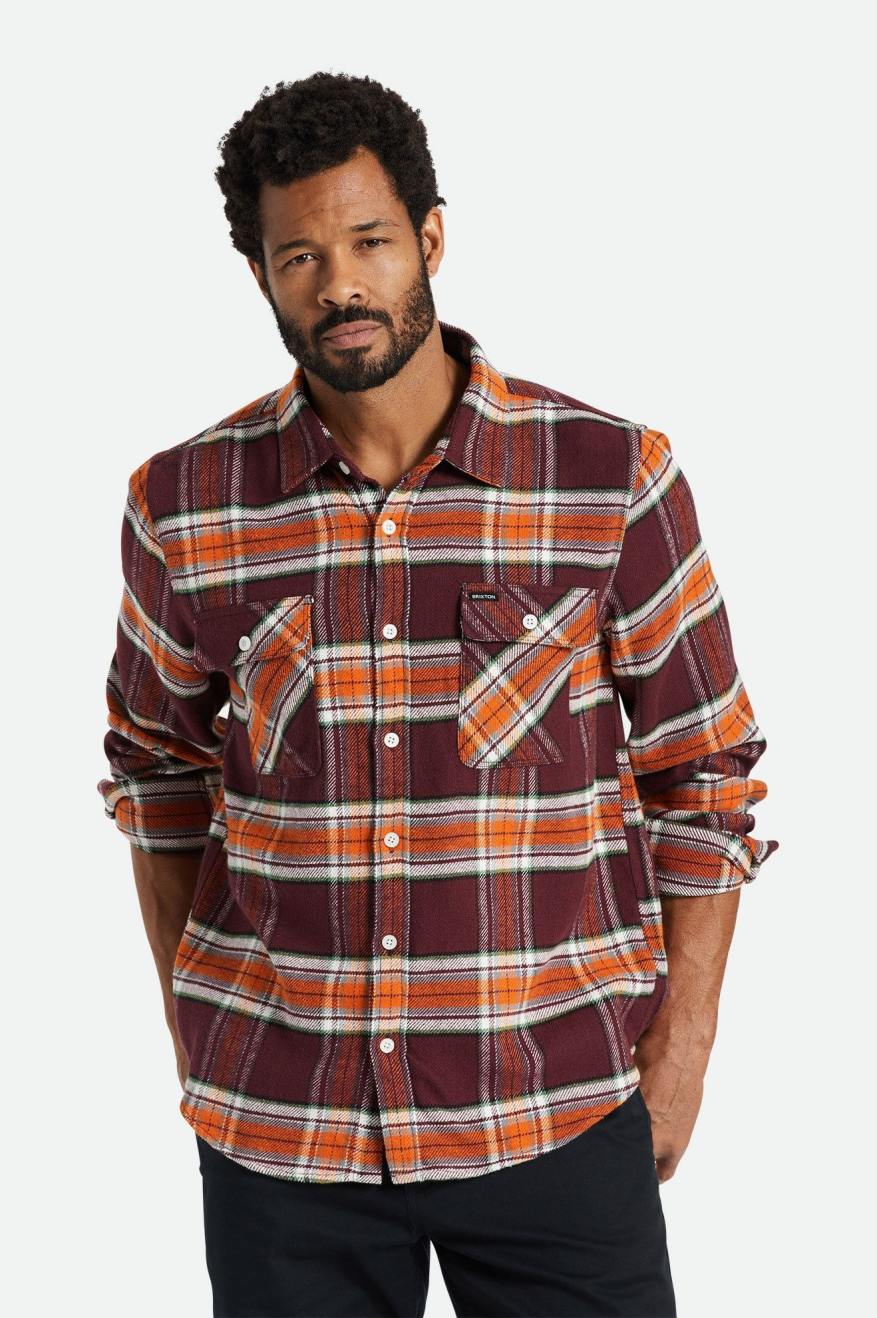 Tops De Franela Brixton Bowery L/S Hombre Naranjas | QXAK91742