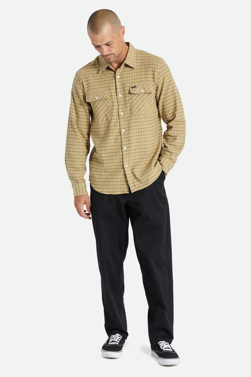 Tops De Franela Brixton Bowery Stretch L/S Utility Hombre Beige Verde Oliva | FSXP63758