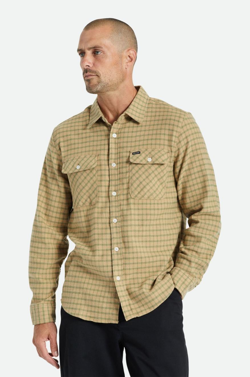 Tops De Franela Brixton Bowery Stretch L/S Utility Hombre Beige Verde Oliva | FSXP63758