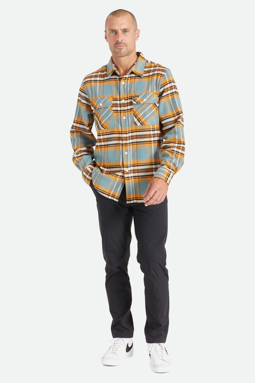 Tops De Franela Brixton Bowery Stretch L/S Utility Hombre Naranjas Blancas | GPWC83179