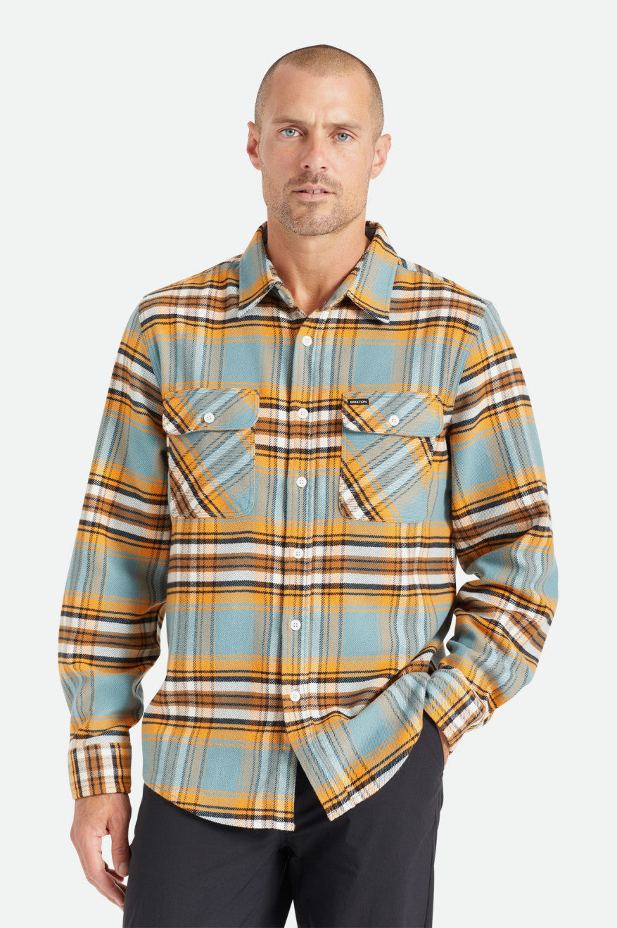 Tops De Franela Brixton Bowery Stretch L/S Utility Hombre Naranjas Blancas | GPWC83179