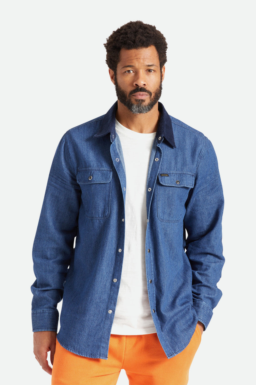 Tops Tejidos Brixton Bowery Reserve L/S Woven Hombre Azules | ZFER23548