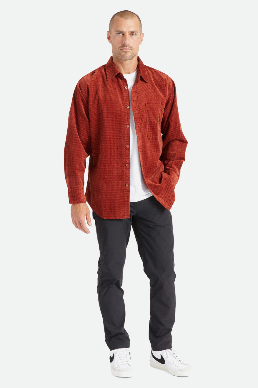 Tops Tejidos Brixton Porter L/S Waffle Corduroy Hombre Rojas | QYRV23964