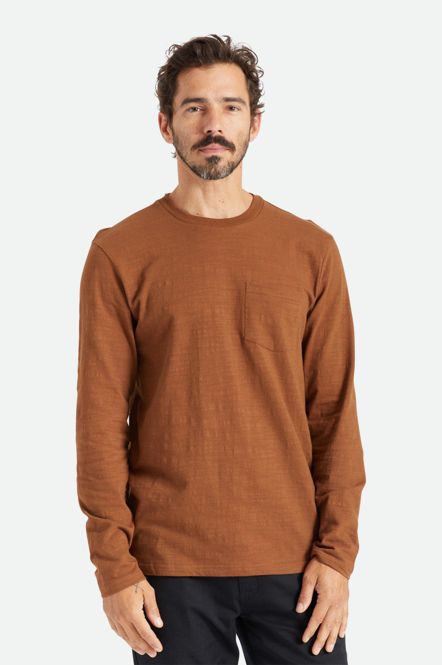 Prendas De Punto Brixton Basic Slub L/S Pocket Hombre Marrones | OVXQ43781