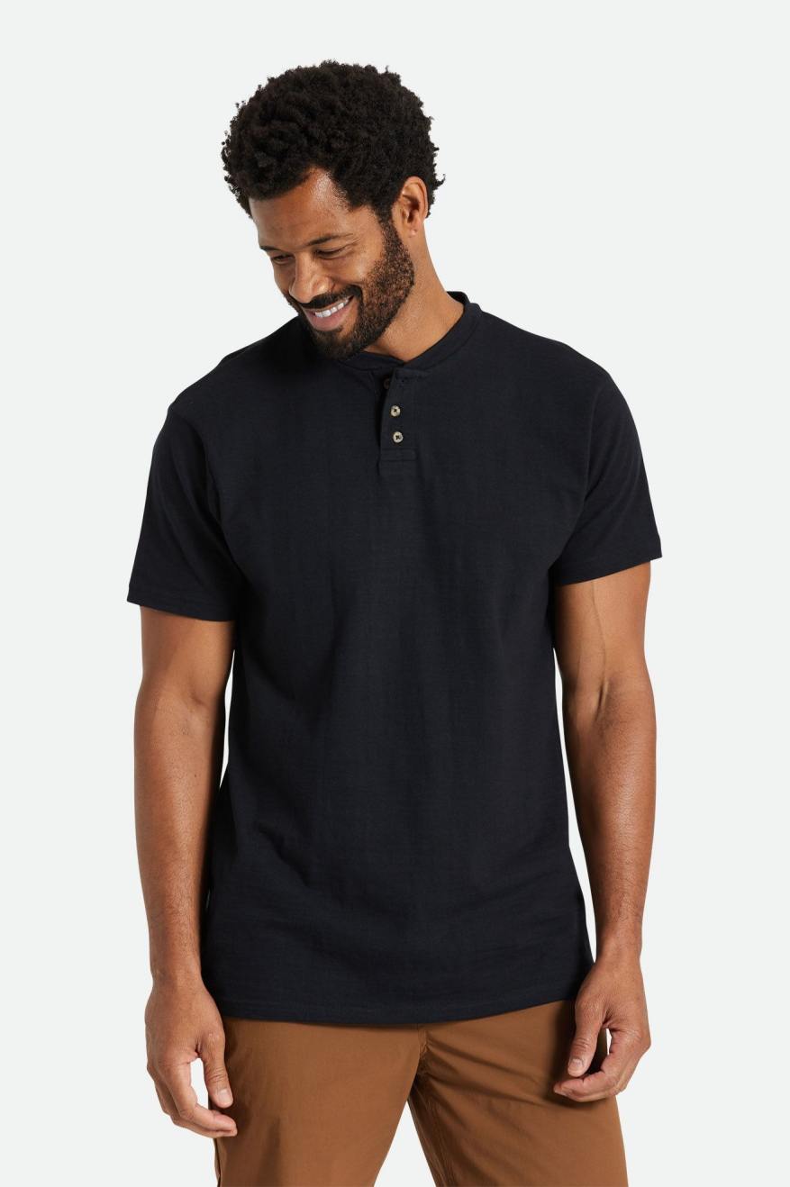 Prendas De Punto Brixton Basic Slub S/S Henley Hombre Negras | QBZO41296