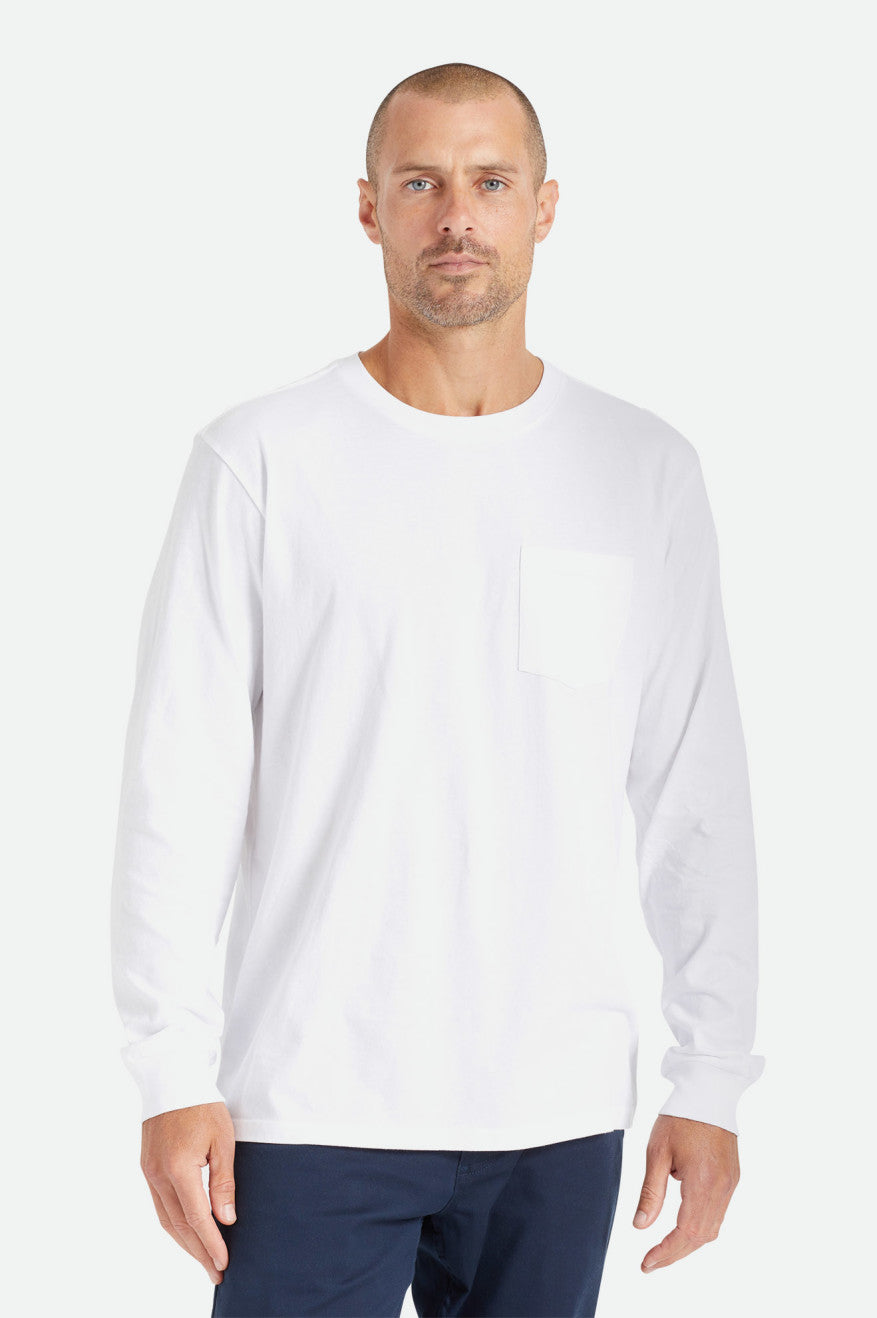 Tops Brixton Basic L/S Pocket Hombre Blancas | HIQP50241