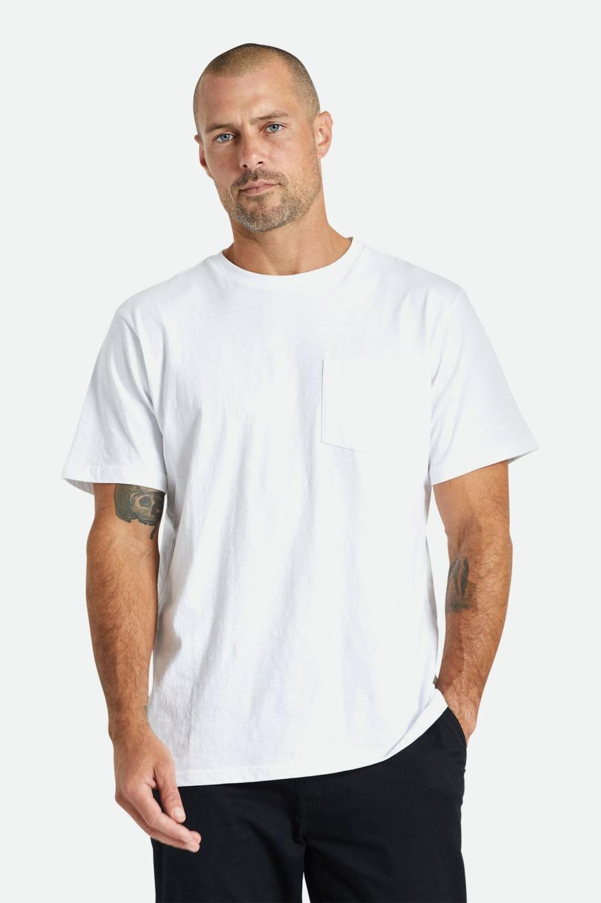 Tops Brixton Basic S/S Pocket Hombre Blancas | XFJP70463