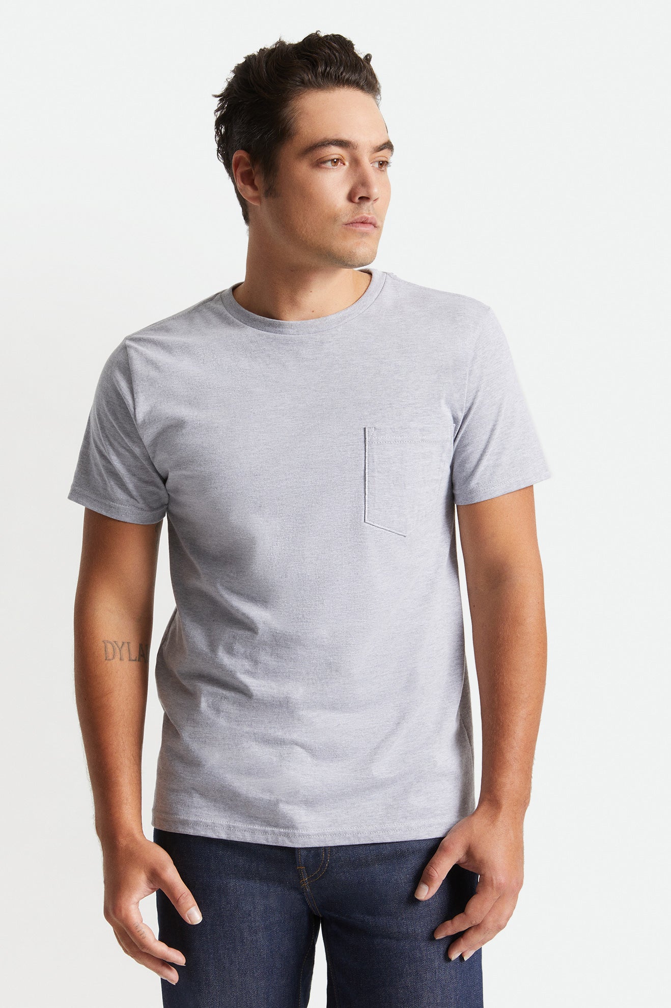 Tops Brixton Basic S/S Pocket Hombre Gris | JHIL35461