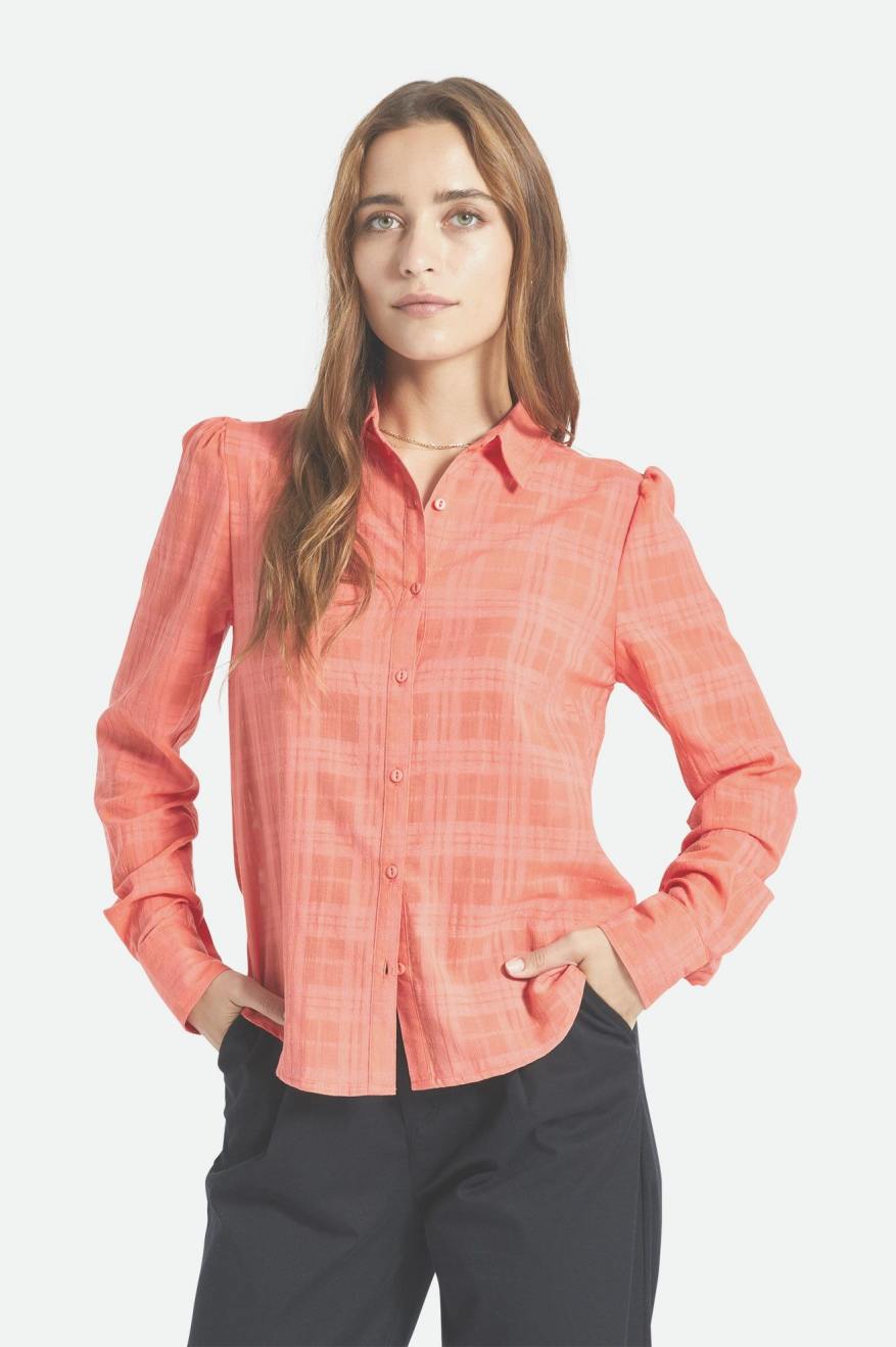 Tops Brixton Leon L/S Woven Mujer Coral Oscuro | MFPY01985