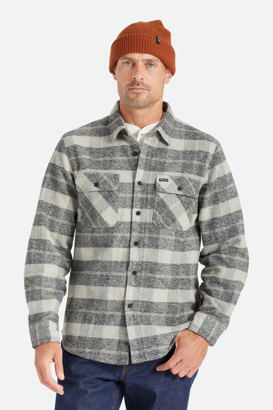 Tops Tejidos Brixton Bowery Heavy Weight L/S Hombre Negras Gris | JPNI34792