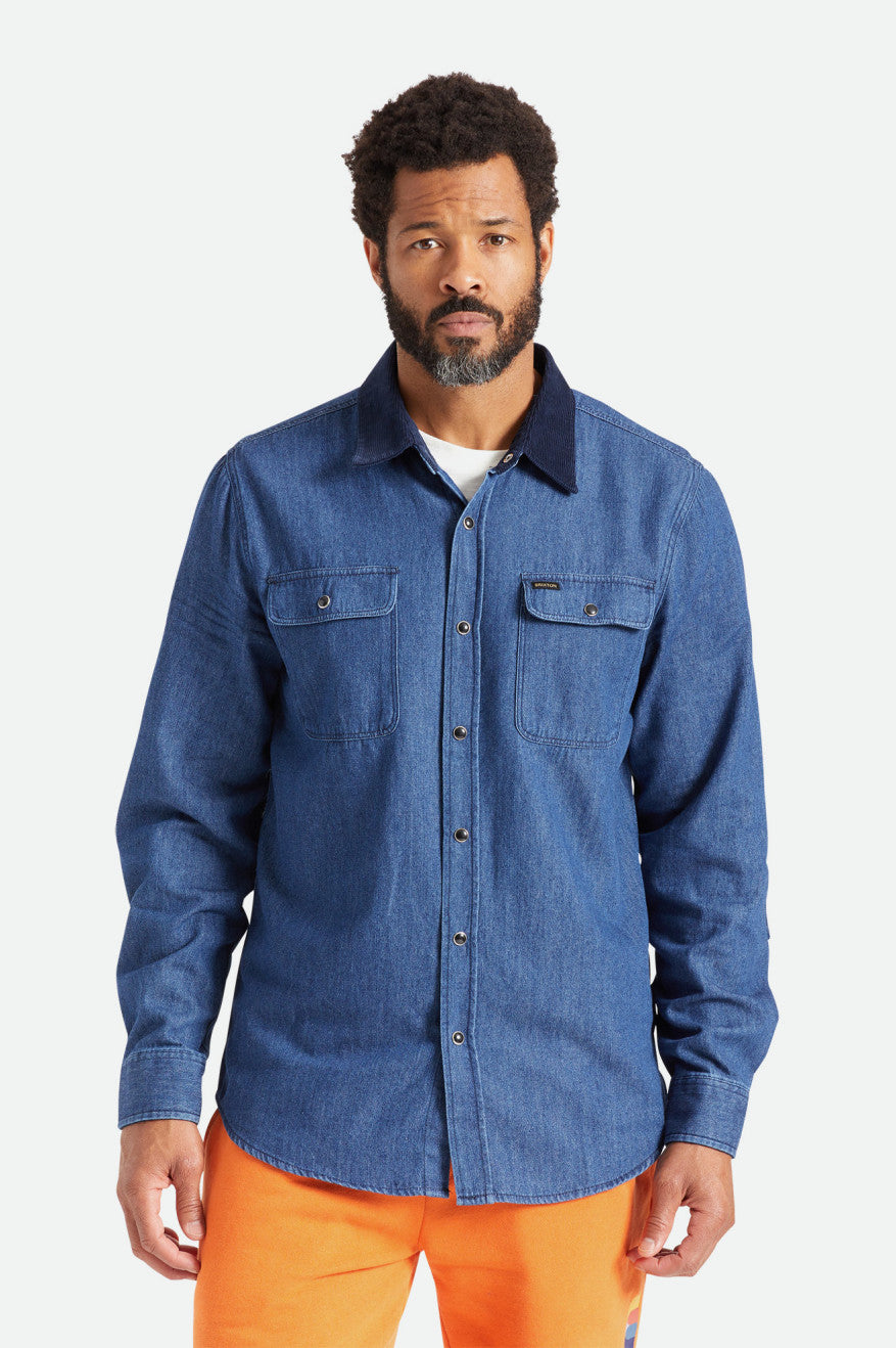 Tops Tejidos Brixton Bowery Reserve L/S Woven Hombre Azules | ZFER23548