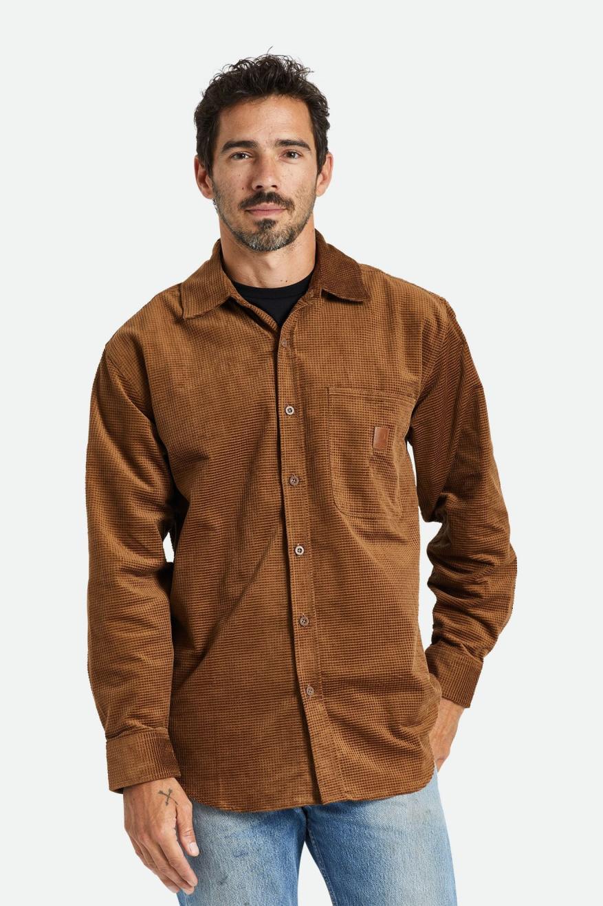 Tops Tejidos Brixton Porter L/S Waffle Corduroy Hombre Marrones | KHCI60583